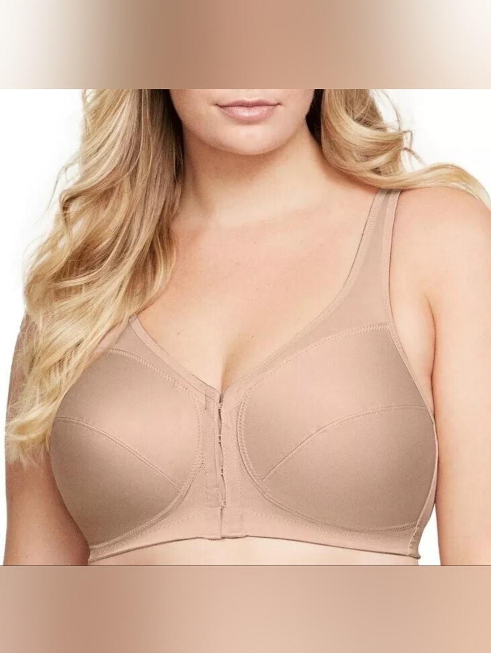 GLAMORISE 1265 Tan FRONT CLOSE Wirefree Magic Lift Support Bra Size 40F WL210